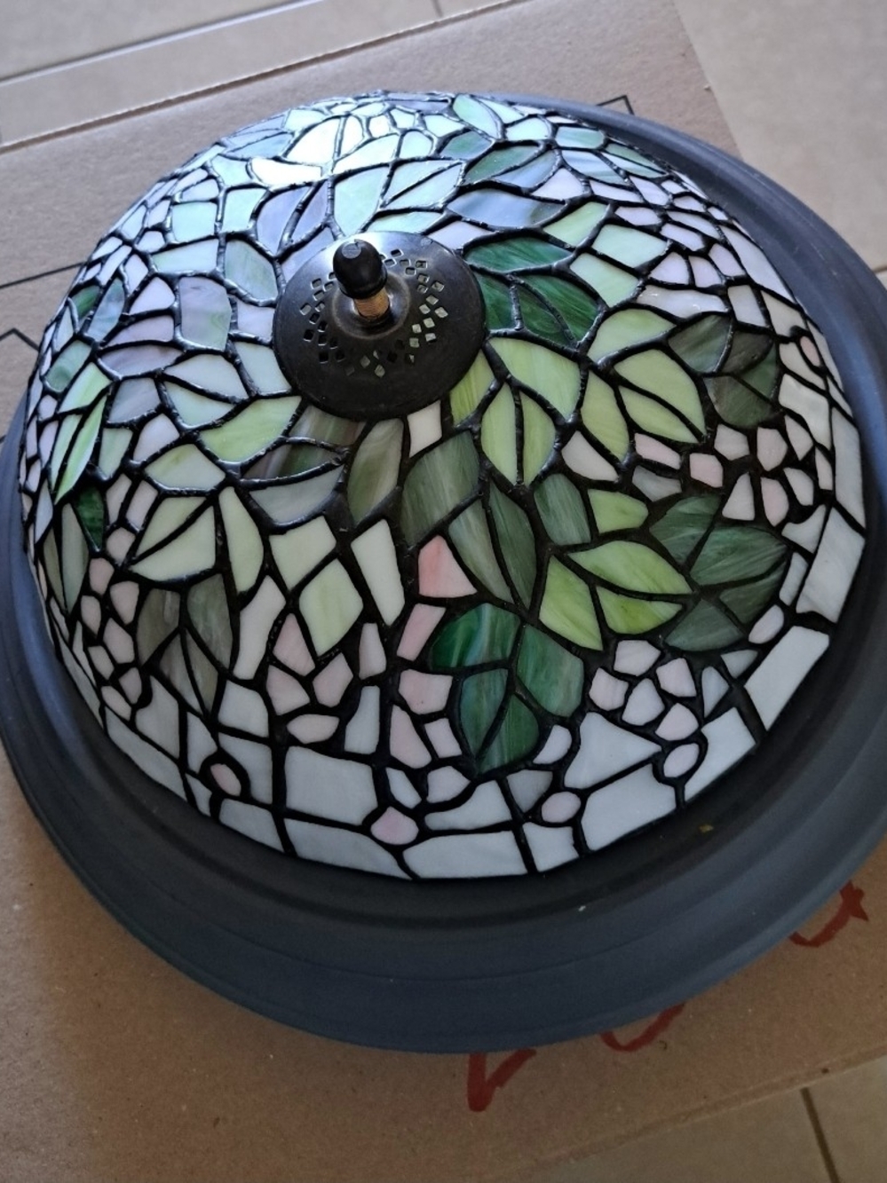 Source Unknown Green Leaf Stained Glass Ceiling Light